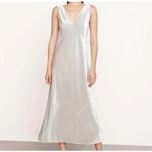 Vince Ruched V-Neck Sleeveless Dress Silver/Gray Velvet Size Medium